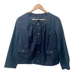 J. Crew‎ Super 120s Navy Blue Button Front Cropped Jacket Career